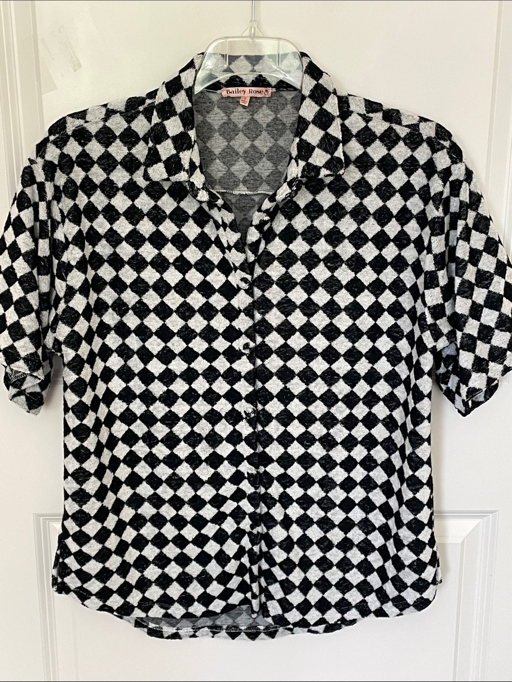 Bailey Rose Checkered Terry Cloth Button Down Top Small. Streetwear